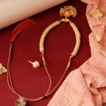 Traditional Maharashtrian Kolhapuri Thushi Necklace With Simulated Pearls And  Red Adjustable Cord