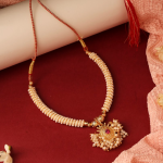 Traditional Maharashtrian Kolhapuri Thushi Necklace With Simulated Pearls And  Red Adjustable Cord