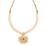 Traditional Maharashtrian Kolhapuri Thushi Necklace With Simulated Pearls And  Red Adjustable Cord