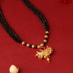 Traditional Indian Mangalsutra Necklace Featuring Black Beads And Gold-Plated Pendant