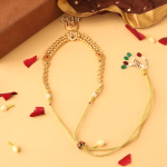 Gold-Plated Choker Necklace Set With White, Green, And Red Artificial Stone-Studded And Beaded Details