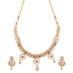 Gold-Plated Kundan And Stone-Studded Temple Choker Jewellery Set