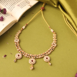 Gold-Plated Kundan And Stone-Studded Temple Choker Jewellery Set