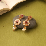 Rajwadi Polki Mina necklace Set With Ruby Stones And Gold Finish