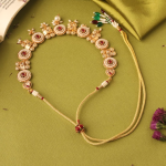 Rajwadi Polki Mina necklace Set With Ruby Stones And Gold Finish