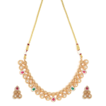 Gold-Plated Copper Alloy Necklace And Earring Set With Red And Green Stones