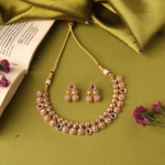 Gold-Plated Copper Alloy Necklace And Earring Set With Red And Green Stones