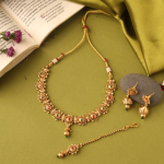 Gold-Plated Jewellery Set With Necklace, Matching Earrings, And Maang Tikka
