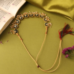 Gold-Plated, Green enamel, Lotus-Motif Necklace And Earring Set With Pearl Drops