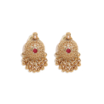 Gold-Plated Temple Jewellery Necklace And Earrings Set With Red And Green Kempu Stones