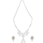Silver American Diamond Collar Bone Necklace Set With Matching Earrings