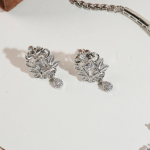 Silver American Diamond Collar Bone Necklace Set With Matching Earrings