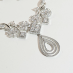 Silver American Diamond Collar Bone Necklace Set With Matching Earrings