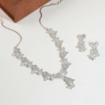 Women's Jewellery Set, Alloy Steel & Silver, Cubic Zirconia, Alloy, Floral & Fantasy Theme, Silver, Necklace & Earrings Set, Polished Finish