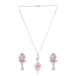 Sparkling Silver-Tone Necklace & Earrings Set with Crystal Teardrop Stones in Rhodium Baby Pink