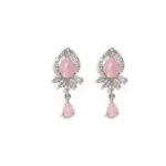 Sparkling Silver-Tone Necklace & Earrings Set with Crystal Teardrop Stones in Rhodium Baby Pink