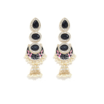 Gold-Plated Traditional Indian Ethnic Chandbali Jhumka Earrings With Black Stones