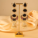 Gold-Plated Traditional Indian Ethnic Chandbali Jhumka Earrings With Black Stones
