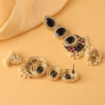 Gold-Plated Traditional Indian Ethnic Chandbali Jhumka Earrings With Black Stones