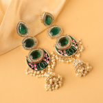 Priyaasi Green Meenakari Kundan Beads Earrings