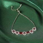 Adjustable Silver-Tone Bracelet with Red and White Stones – Elegant Handcrafted Jewellery