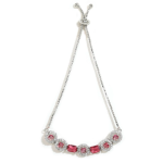 Adjustable Silver-Tone Bracelet with Red and White Stones – Elegant Handcrafted Jewellery