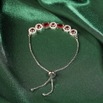 Adjustable Silver-Tone Bracelet with Red and White Stones – Elegant Handcrafted Jewellery