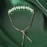 Rhodium Plated Silver-Toned Crystal AD Floral Link Adjustable Bracelet