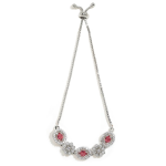 Adjustable Silver-Toned Bolo Bracelet with Oval-Cut Red Garnet or Imitation Stones