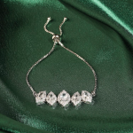 Rhodium Plated Adjustable Delicate AD Stone Chain Bracelet for Women and Girls