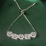 Adjustable Silver-Toned Bracelet Featuring Round and Square Cubic Zirconia