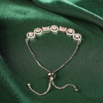 Silver-Toned Rhodium-Plated American Diamond & Crystal Adjustable Bracelet