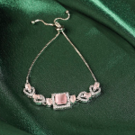 Rhodium-Plated Cubic Zirconia Bracelet with Pink Crystals