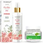 Yogarveda 100% Pure Rose Water Spray 200 ml And Aloe vera Gel 200 g Combo (200ml 200 g )
