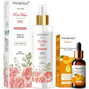 Yogarveda Rose Water Spray 200ml And Vitamin C Face Serum (30ml) Combo