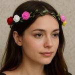Women Rose Floral Crown Hair Wreath Leave Flower Silk Headband