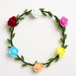Women Rose Floral Crown Hair Wreath Leave Flower Silk Headband