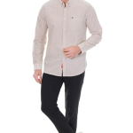 Beige with White Vertical Stripes Classic Fit Shirt