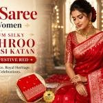Red Saree for Women | Premium Silky Mashroo Banarasi Katan in Royal Festive Red